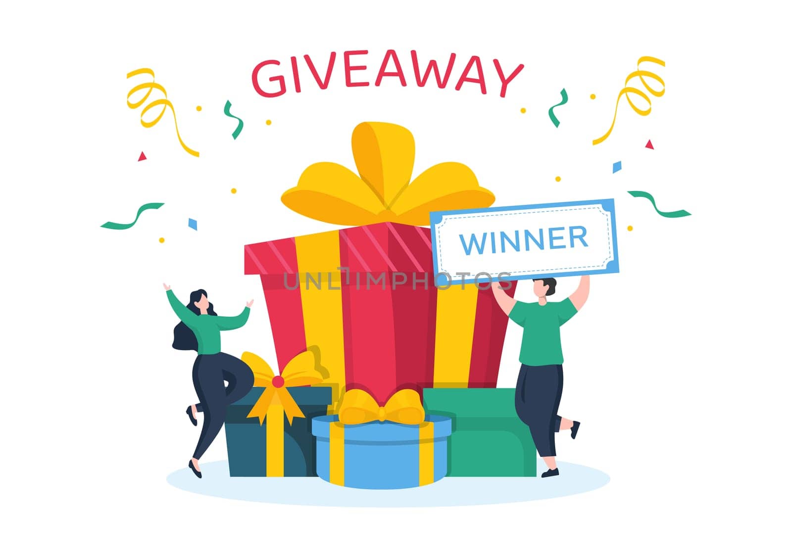 Giveaway Template Hand Drawn Cartoon Flat Illustration with Win a Prize, Surprise Package, Reward and Gift Box Design
