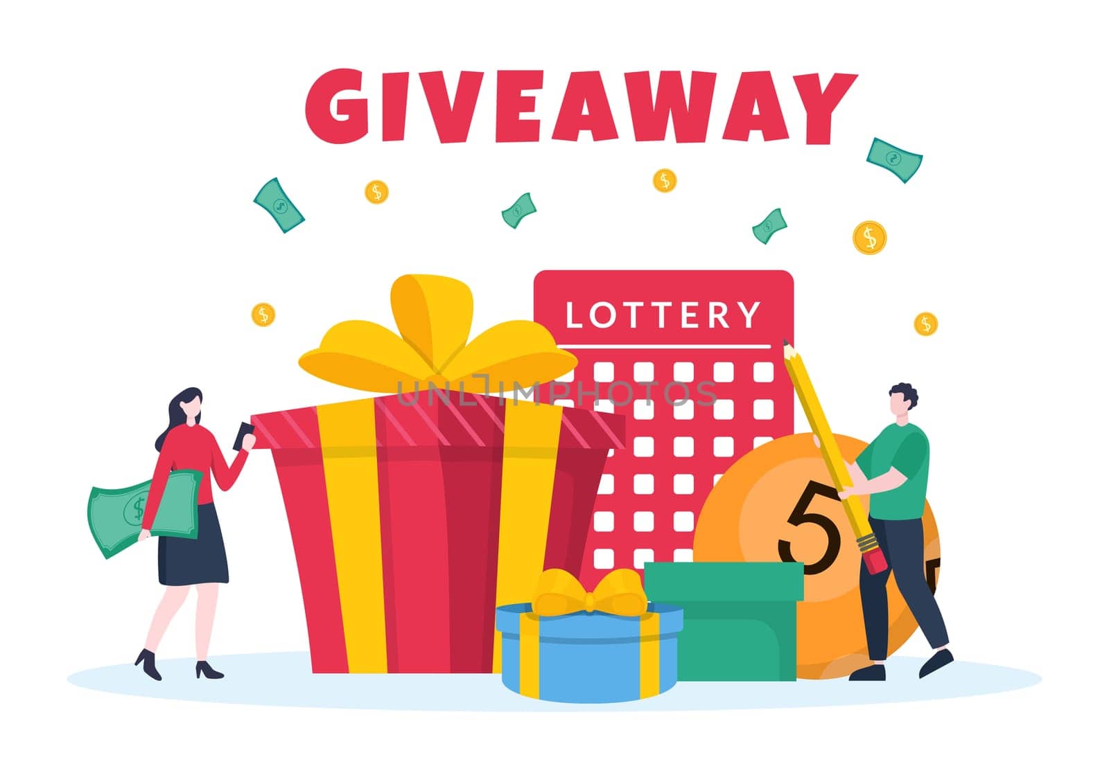Giveaway Template Hand Drawn Cartoon Flat Illustration with Win a Prize, Surprise Package, Reward and Gift Box Design