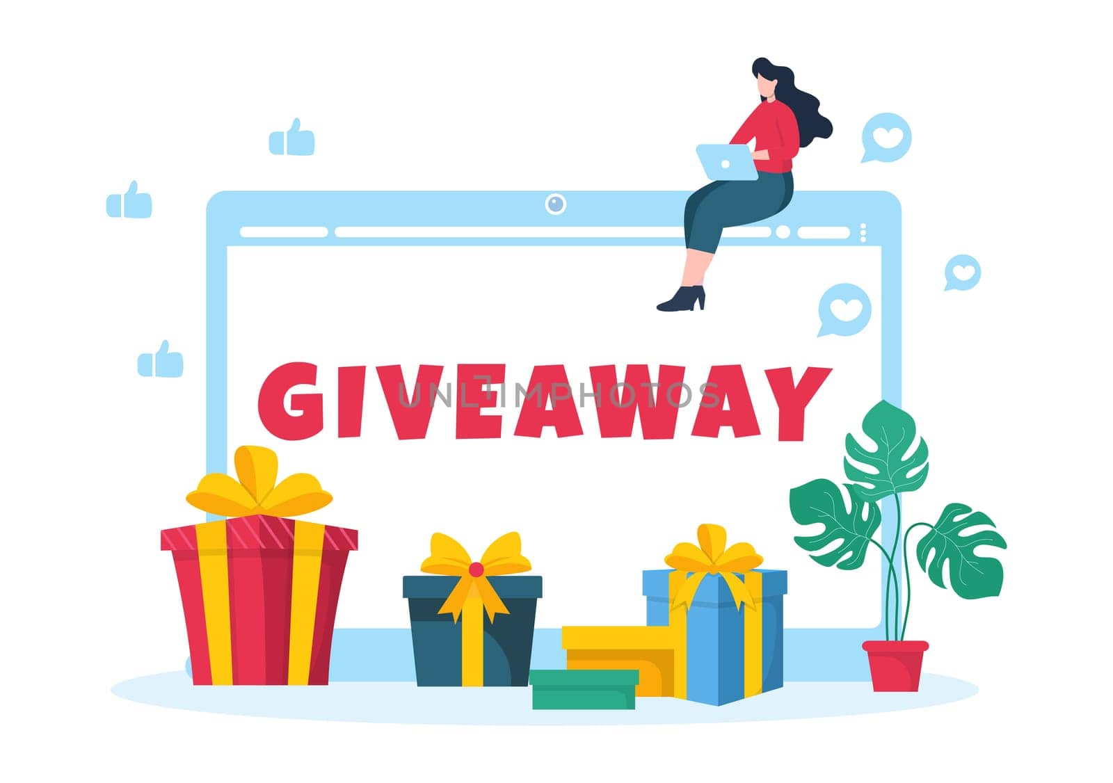 Giveaway Template Hand Drawn Cartoon Flat Illustration with Win a Prize, Surprise Package, Reward and Gift Box Design