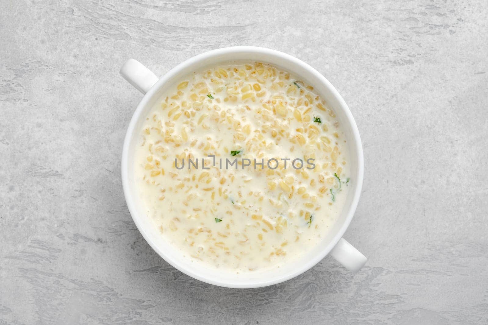 Top view of lean bulgur porridge in a bowl