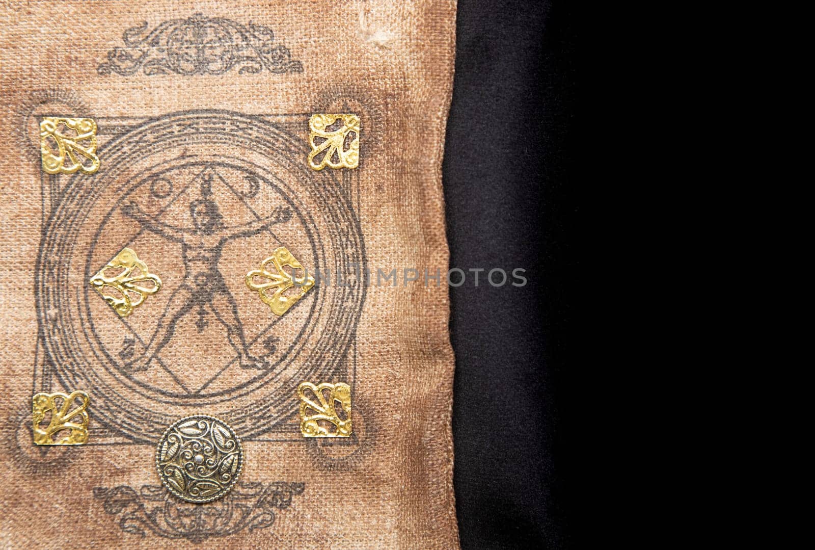 Ancient esoteric witchcraft background. Occultims and paganism old symbol, with mysterious runes and alphabet.