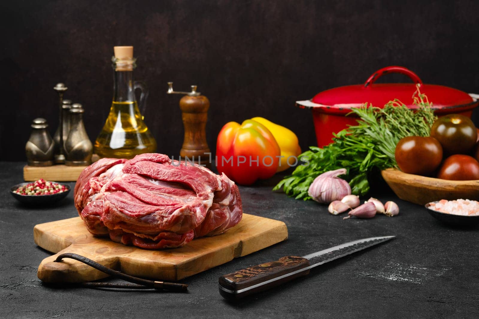 Raw lamb cump ready for cooking on the kitchen table