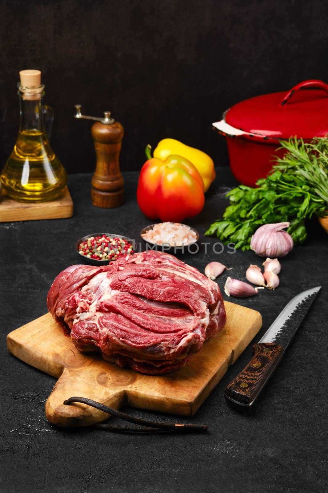 Raw lamb cump ready for baking in casserole