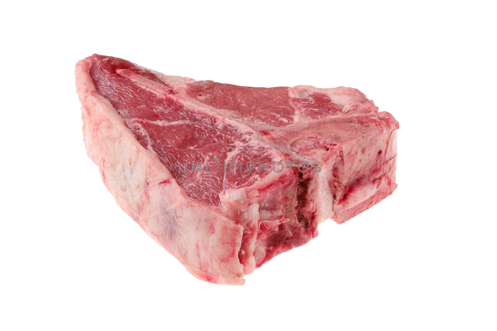 Raw porterhouse steak, premium beef meat isolated on white background