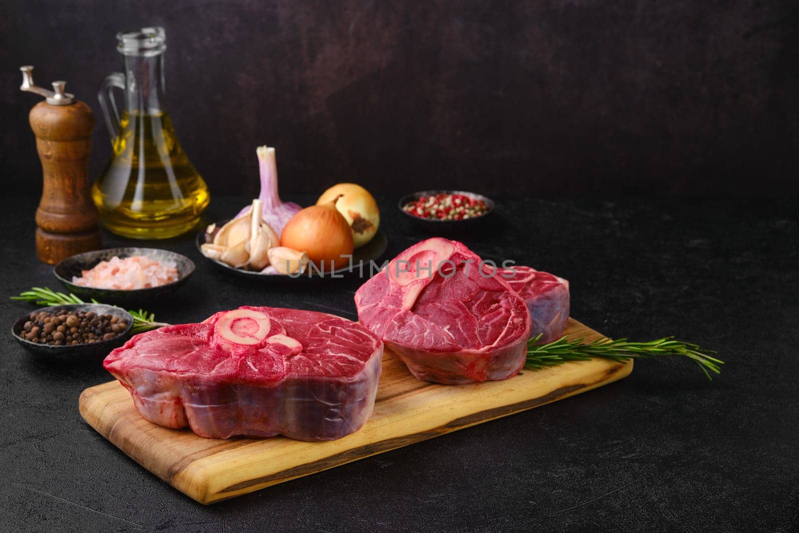Raw beef shank cross cut, ossobuco ready for cooking