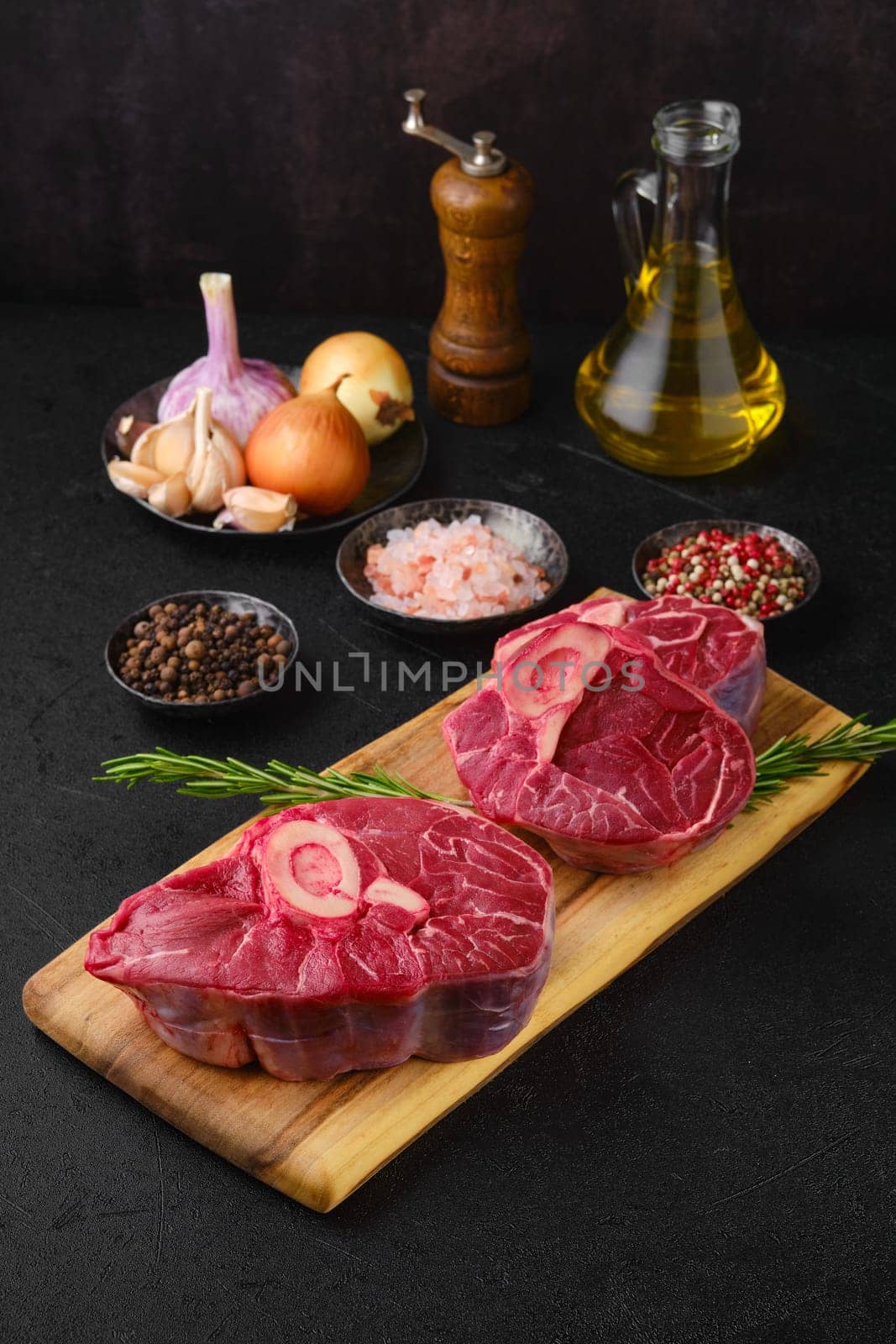 Raw beef shank cross cut, ossobuco ready for cooking
