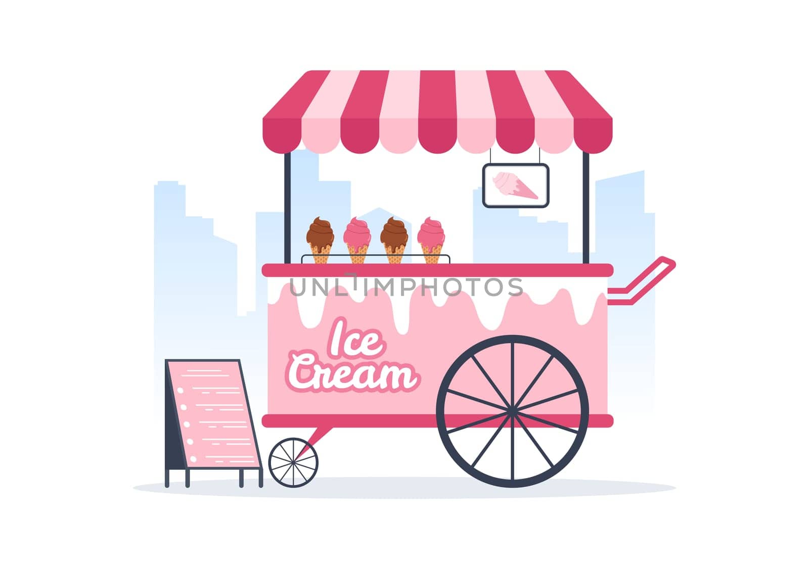 Ice Cream Store Template Hand Drawn Cartoon Flat Illustration with Delicious Dessert and Various Flavors Design