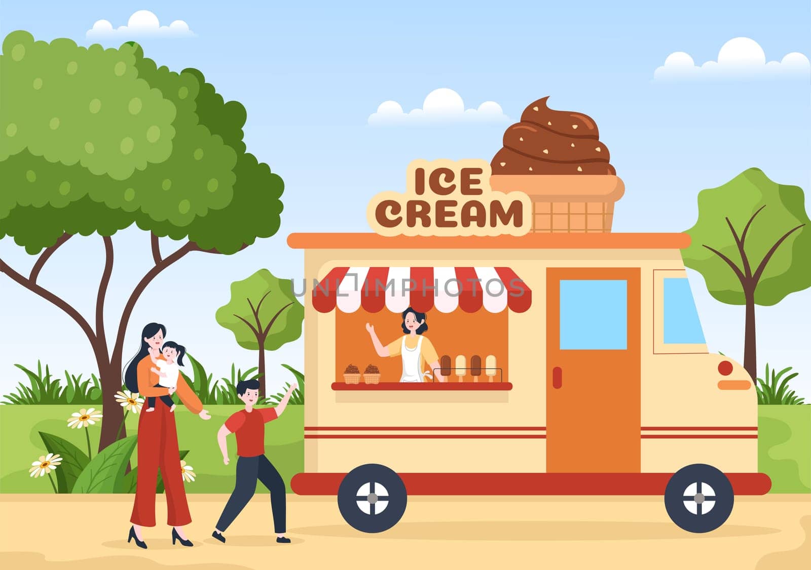 Ice Cream Store Template Hand Drawn Cartoon Flat Illustration with Delicious Dessert and Various Flavors Design