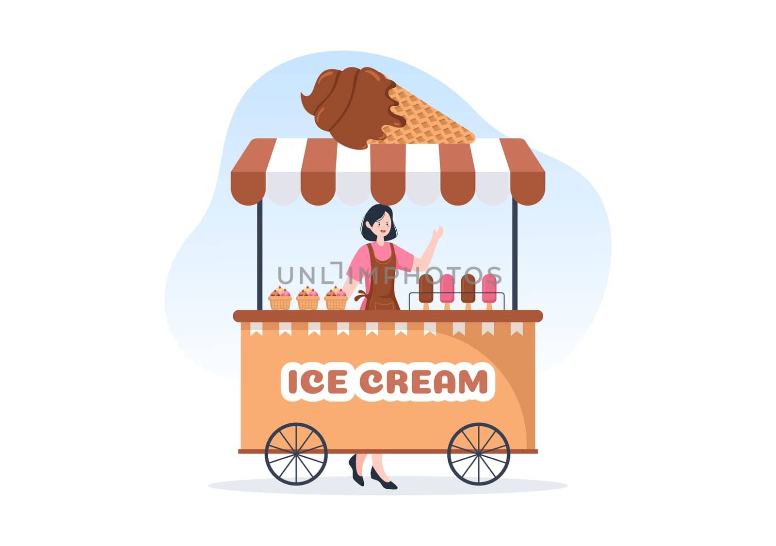 Ice Cream Store Template Hand Drawn Cartoon Flat Illustration with Delicious Dessert and Various Flavors Design
