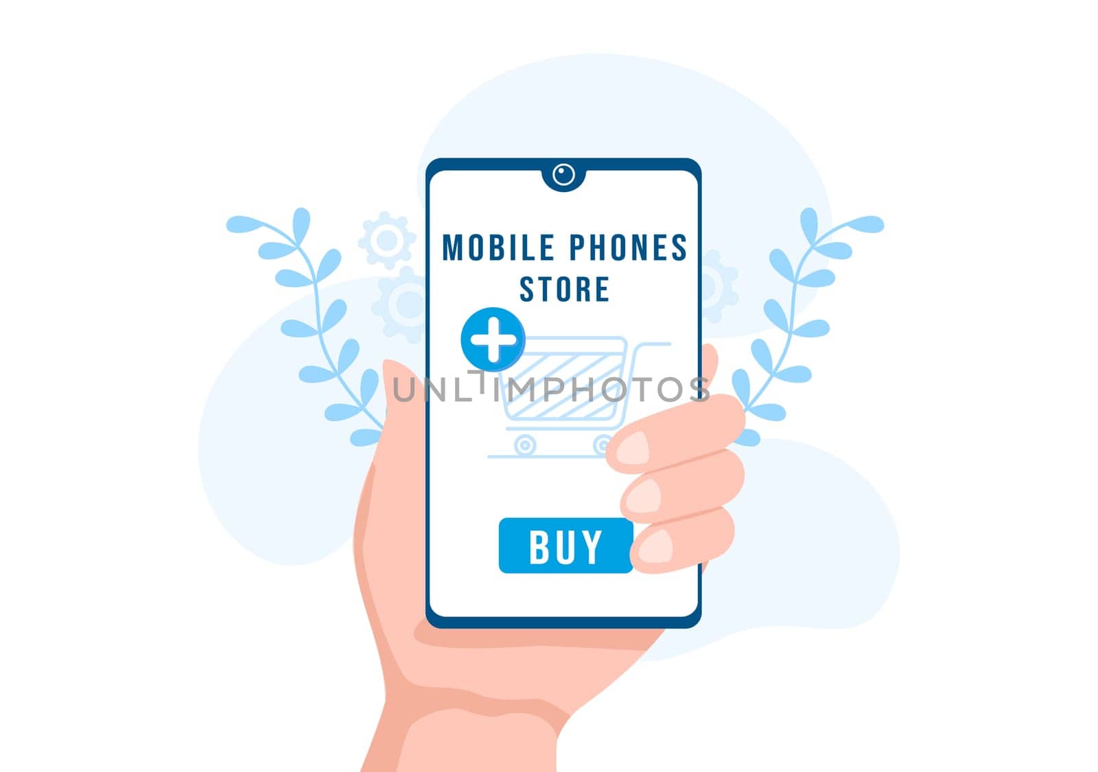 Mobile Phone Store Template Hand Drawn Cartoon Flat Illustration with Phones Models, Tablets, Gadget Retail, Other Devices and Accessories