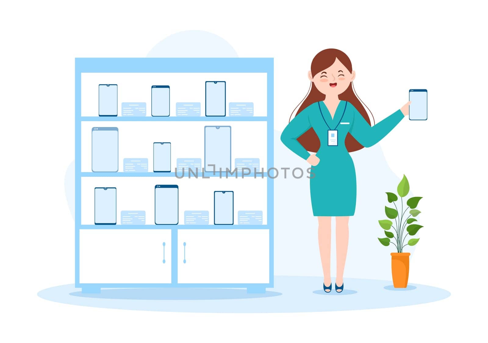 Mobile Phone Store Template Hand Drawn Cartoon Flat Illustration with Phones Models, Tablets, Gadget Retail, Other Devices and Accessories