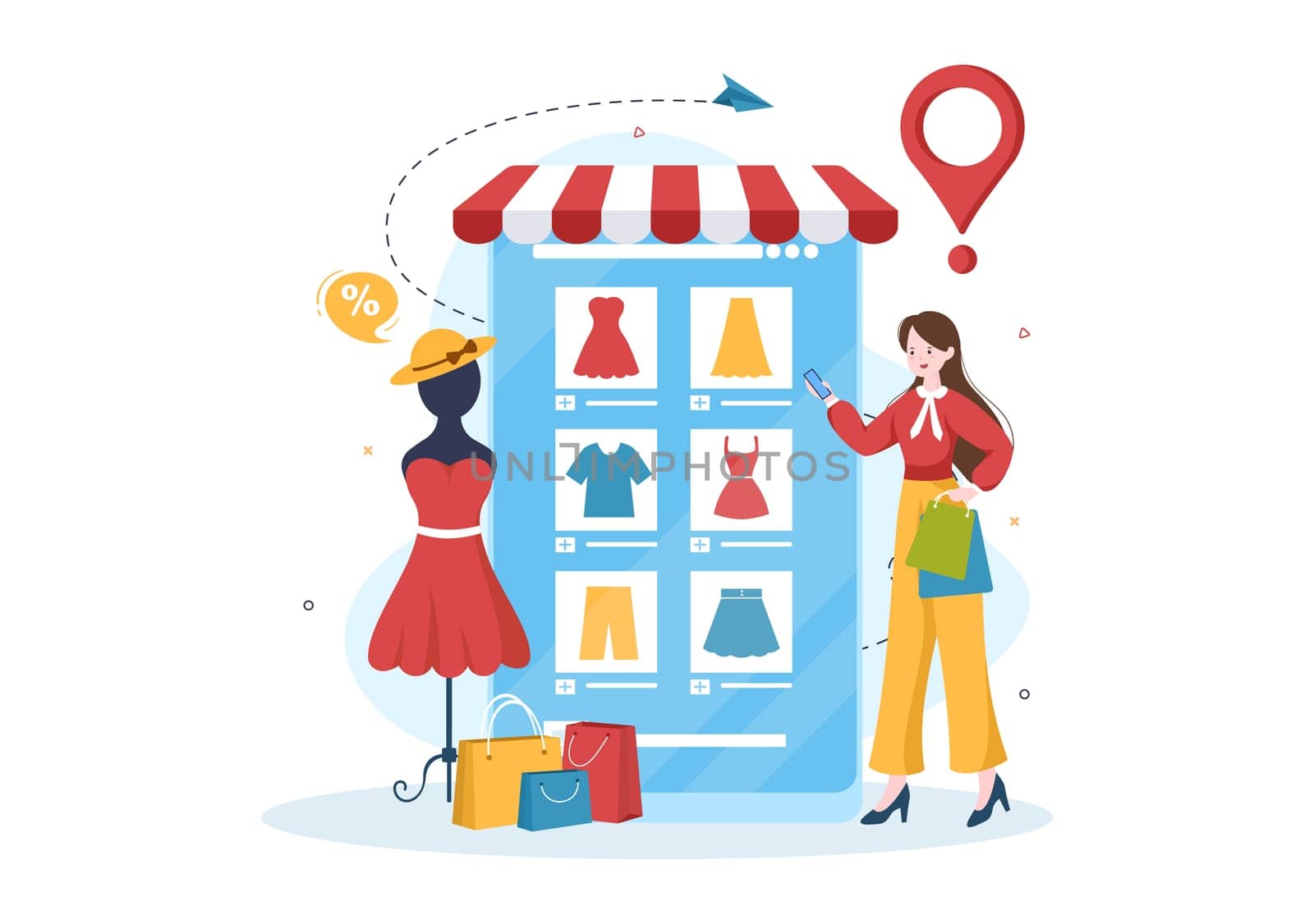 Fashion Clothing Store for Women Template Hand Drawn Cartoon Flat Illustration with Shopping Buying Products Cloth or Dresses Design
