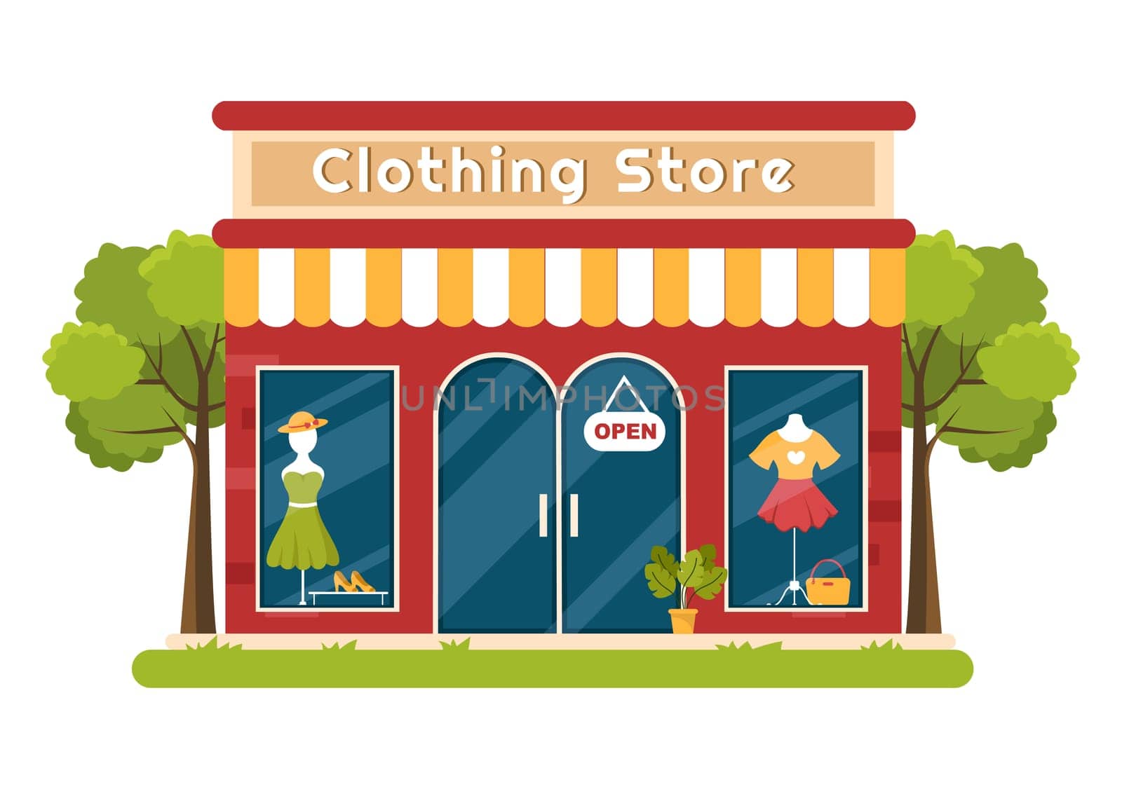 Fashion Clothing Store for Women Template Hand Drawn Cartoon Flat Illustration with Shopping Buying Products Cloth or Dresses Design