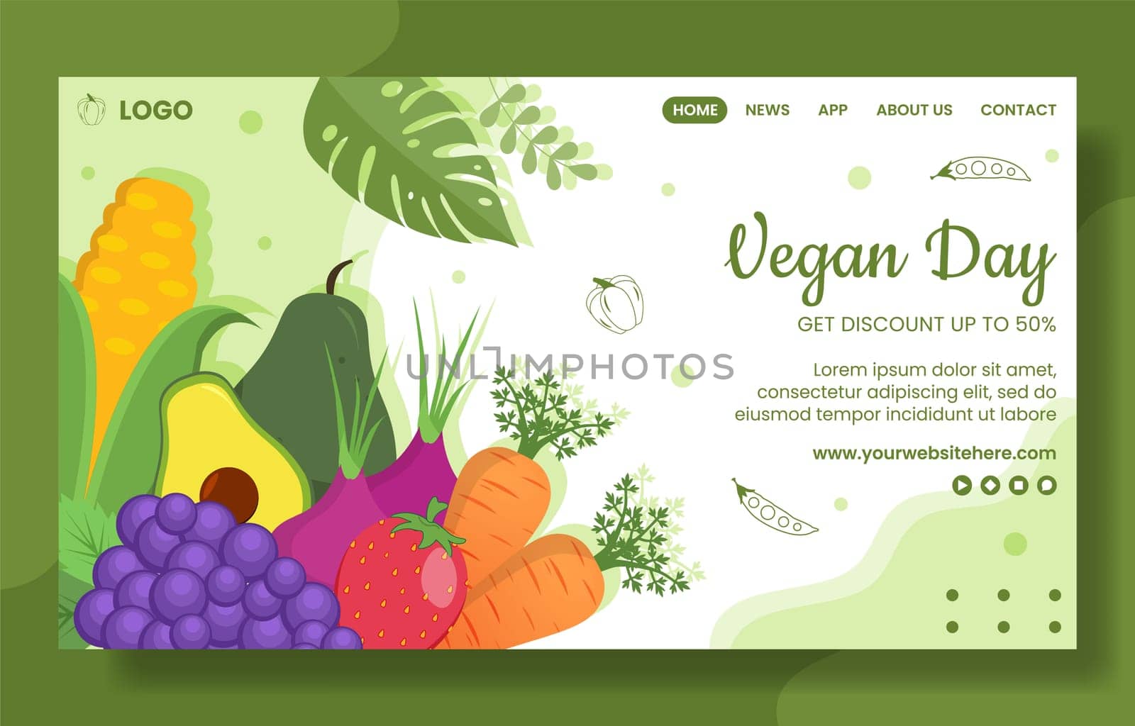 Happy Vegetarian Day or Vegan Social Media Landing Page Template Hand Drawn Cartoon Illustration