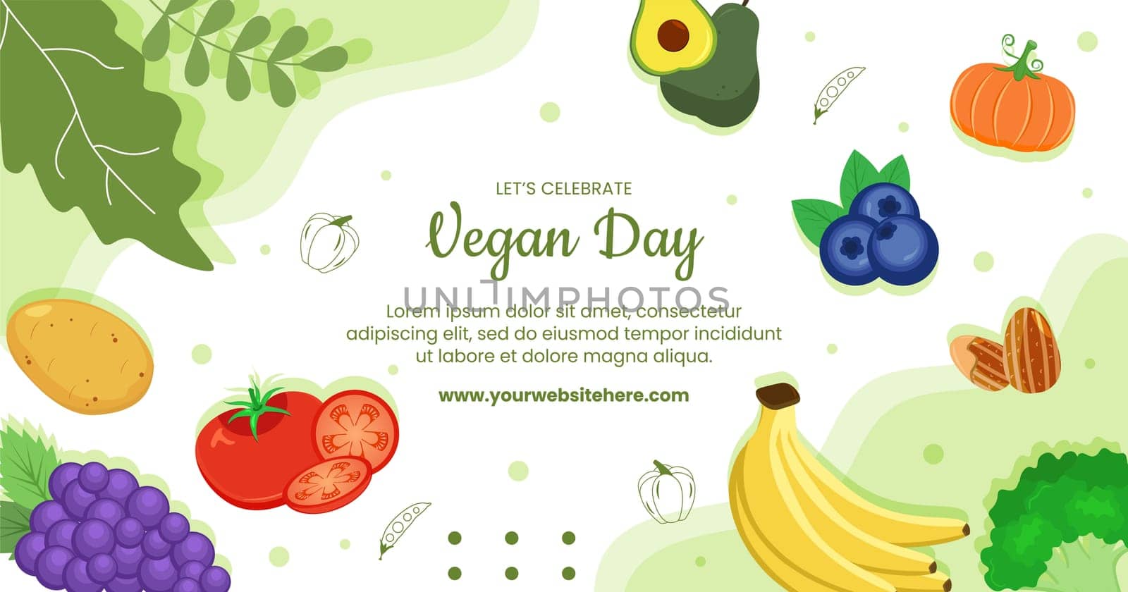 Happy Vegetarian Day or Vegan Post Template Hand Drawn Cartoon Flat Illustration