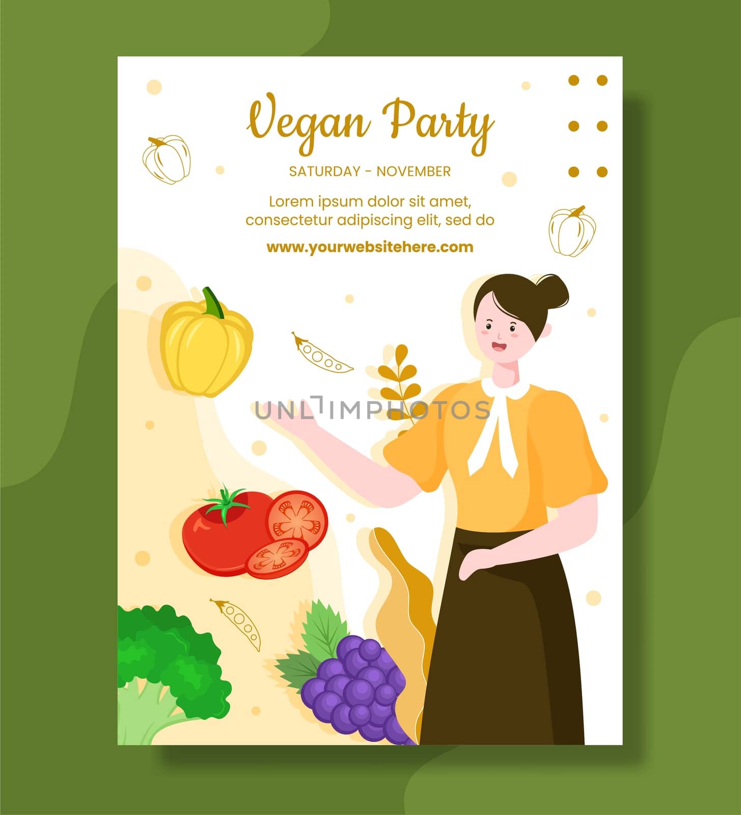 Happy Vegetarian Day or Vegan Poster Template Hand Drawn Cartoon Flat Illustration