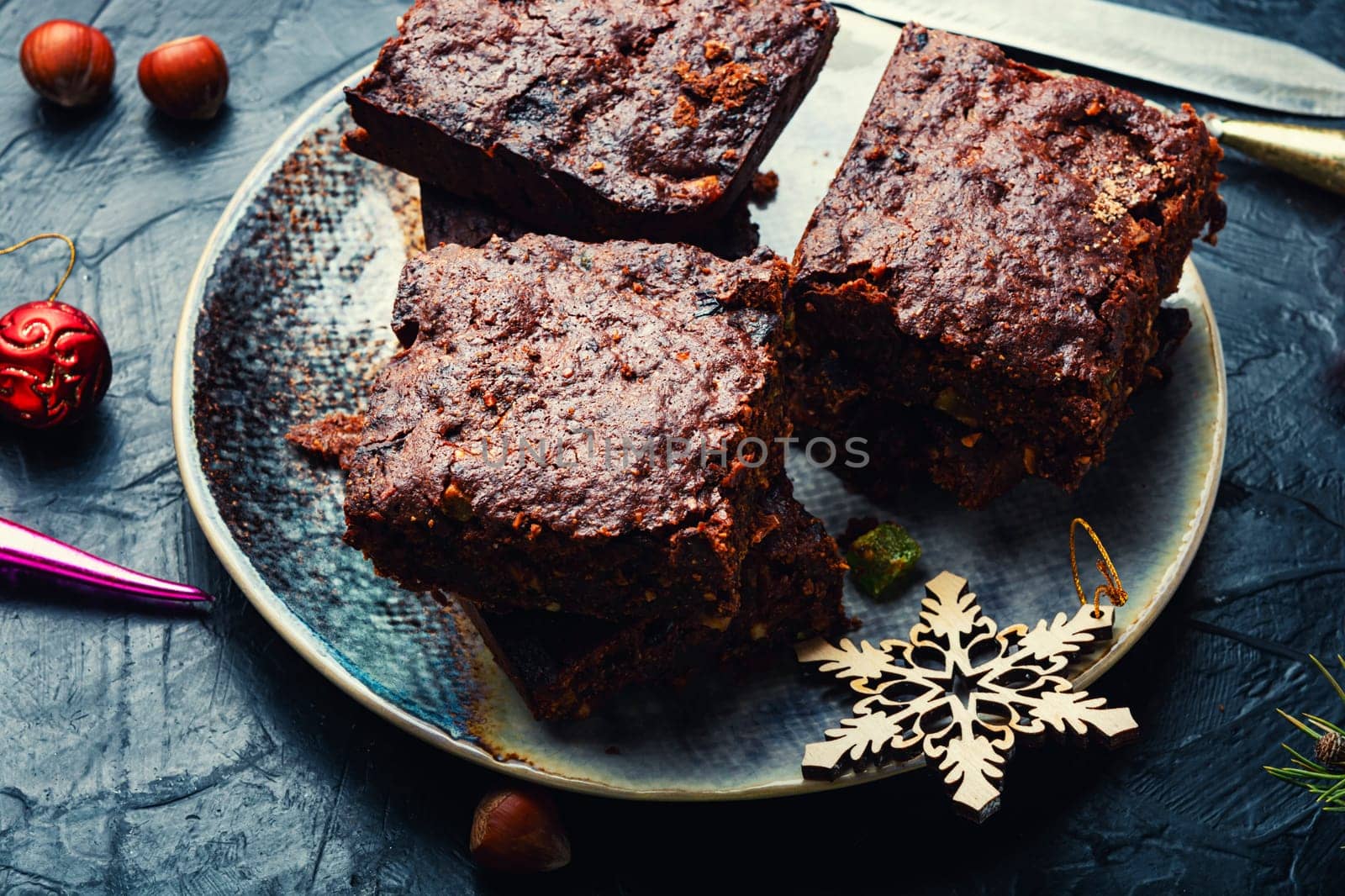 Panforte, cake with almonds, nuts, dried fruits and berries.