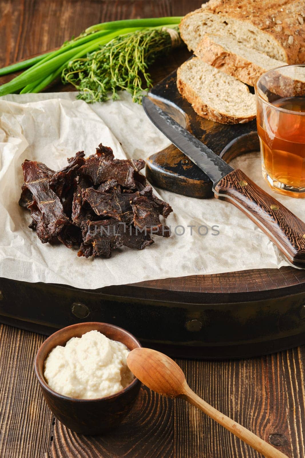 Heap of jerky venison as a snack