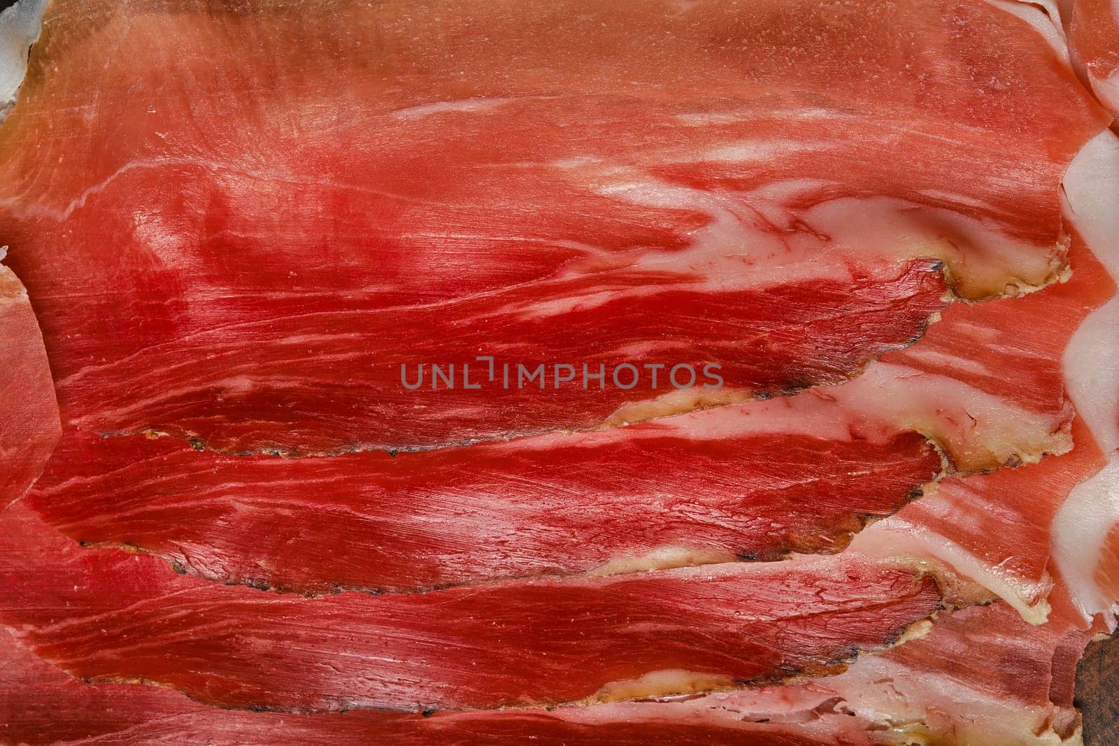 Macro photo of slices of prosciutto
