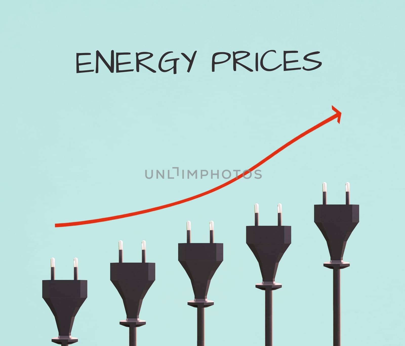 Illustration of power plugs, increasing prices for electricity, expensive green energy, financial crisis, gas supply problems