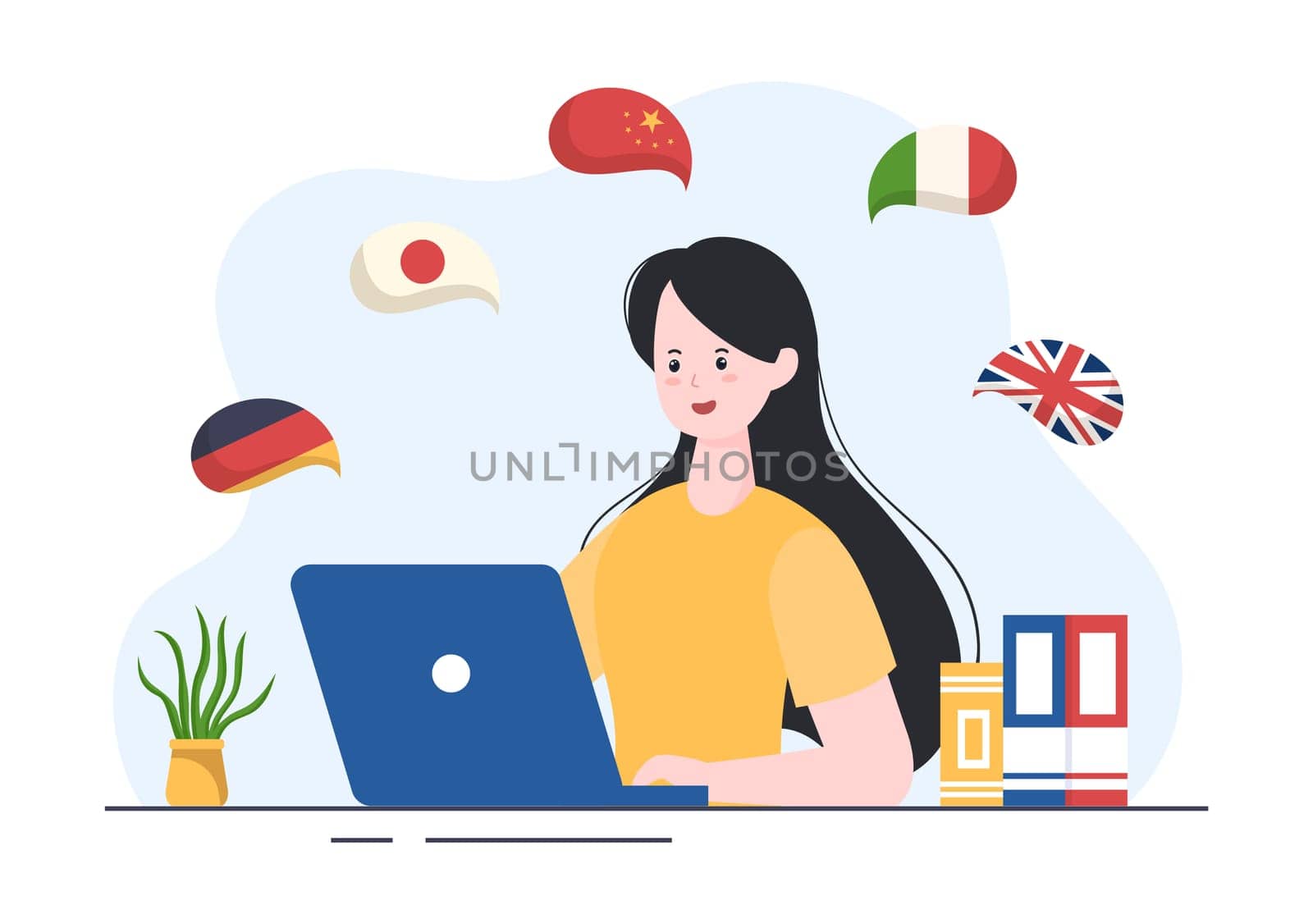 Language School Template Hand Drawn Cartoon Flat Illustration of Online Learning, Courses, Training Program and Study Foreign Languages Abroad