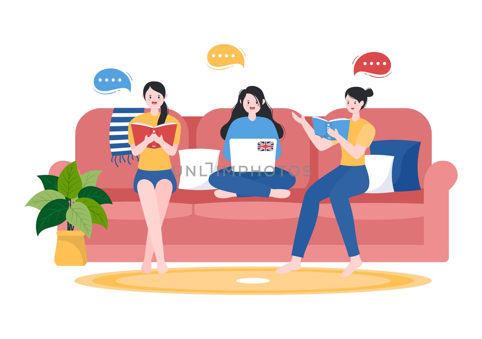 Language School Template Hand Drawn Cartoon Flat Illustration of Online Learning, Courses, Training Program and Study Foreign Languages Abroad