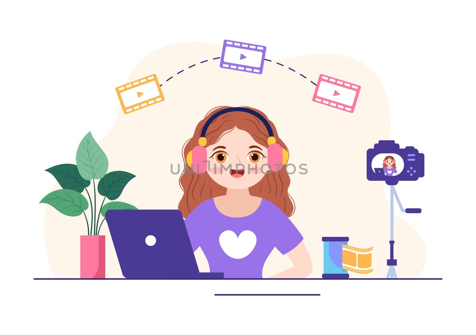 Videographer Services Template Hand Drawn Cartoon Flat Illustration with Record Video Production, Movie, Equipment and Cinema Industry Design
