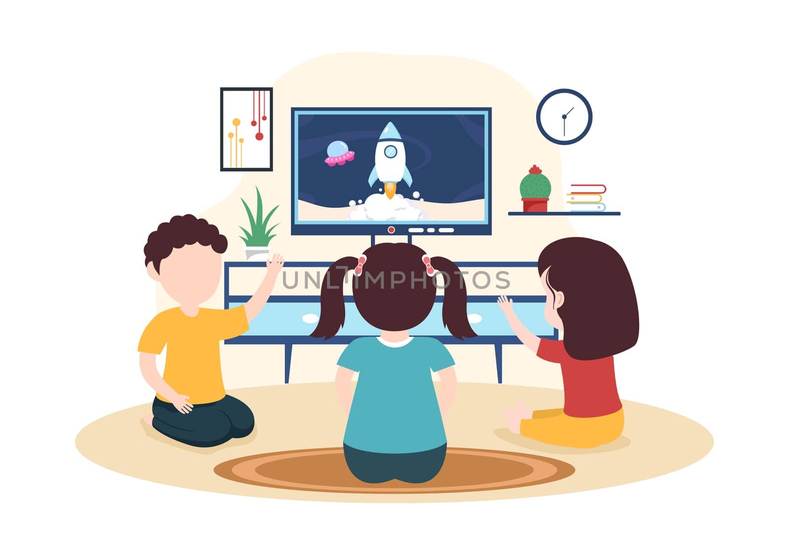 TV Channel Template Hand Drawn Cartoon Flat Illustration Home Entertainment for Watching Movie, Action Film or Breaking News in Television