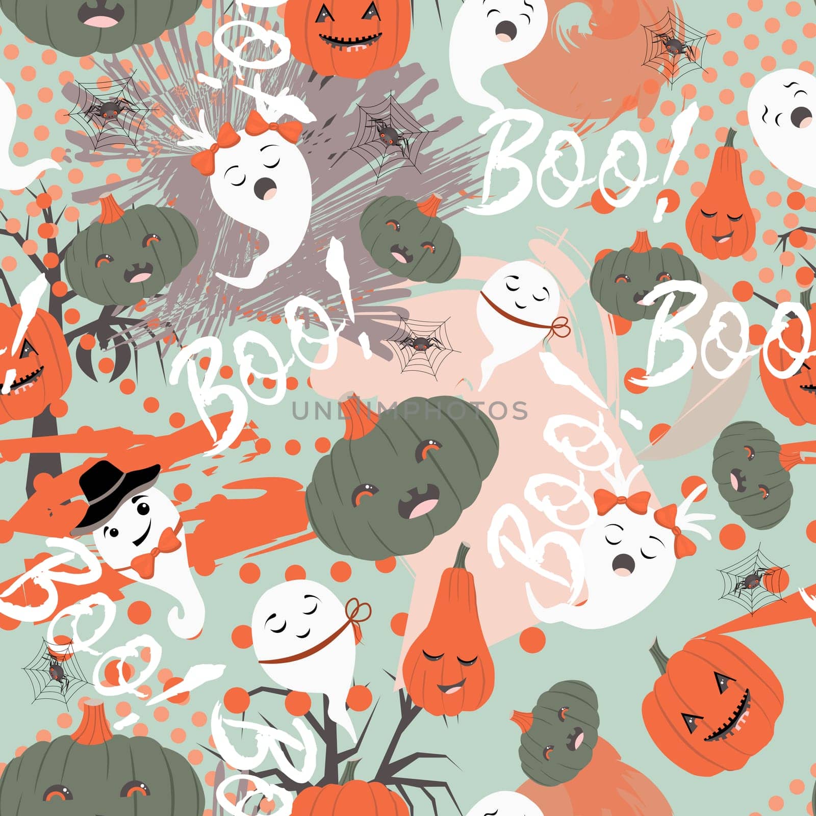 Halloween pattern. Ghosts and bats. Halloween seamless pattern.