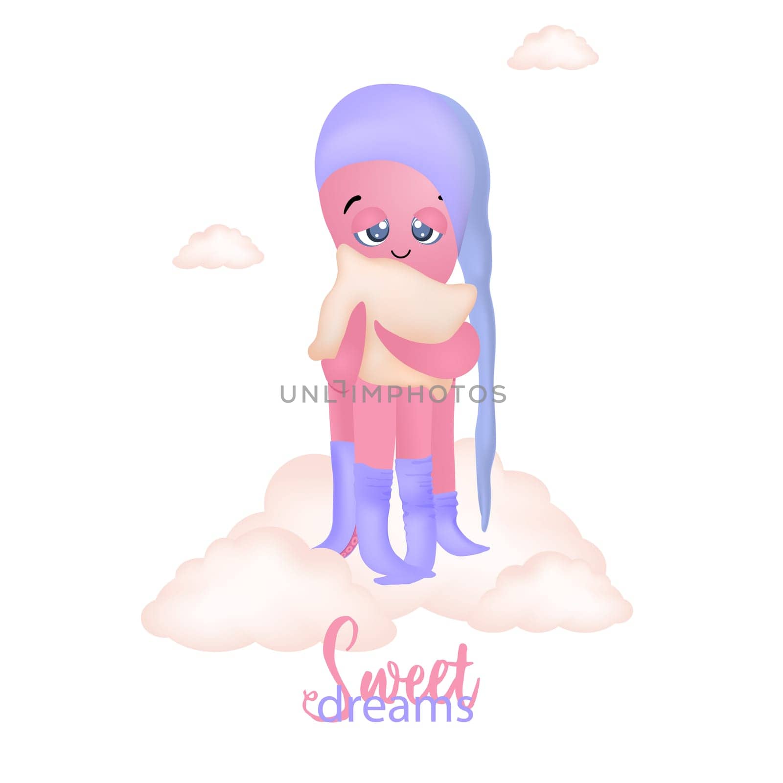 Vector illustration of a pink octopus. Sea squid illustration for children. Cute cartoon octopus. sea creature