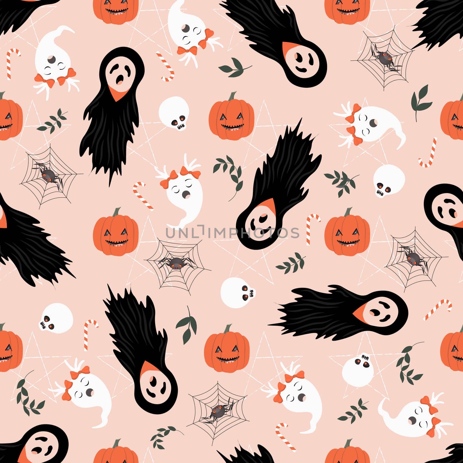 Halloween pattern. Ghosts and bats. Halloween seamless pattern.