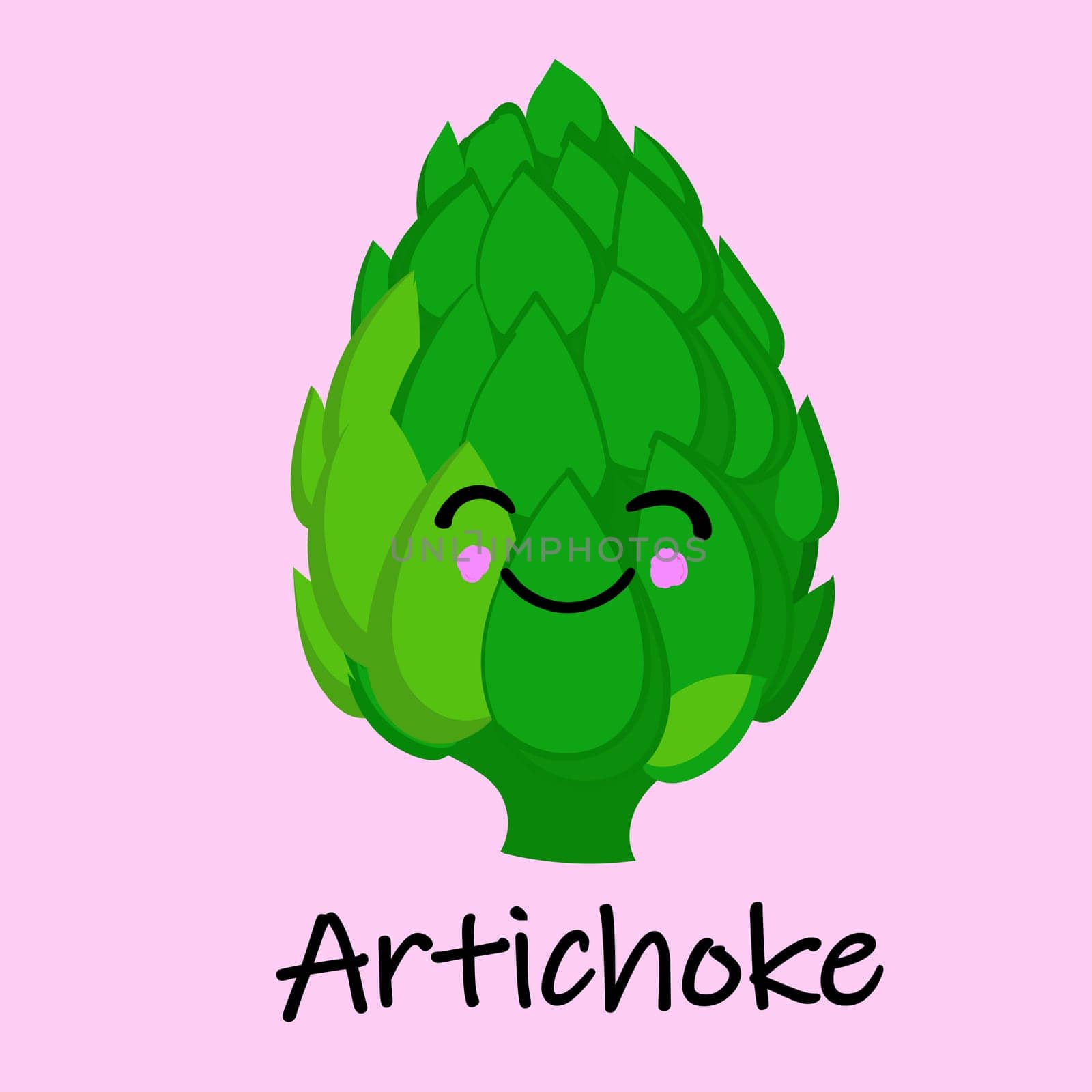 Artichoke Cute Anime Humanized Smiling Cartoon Vegetable Food Emoji Vector Illustration