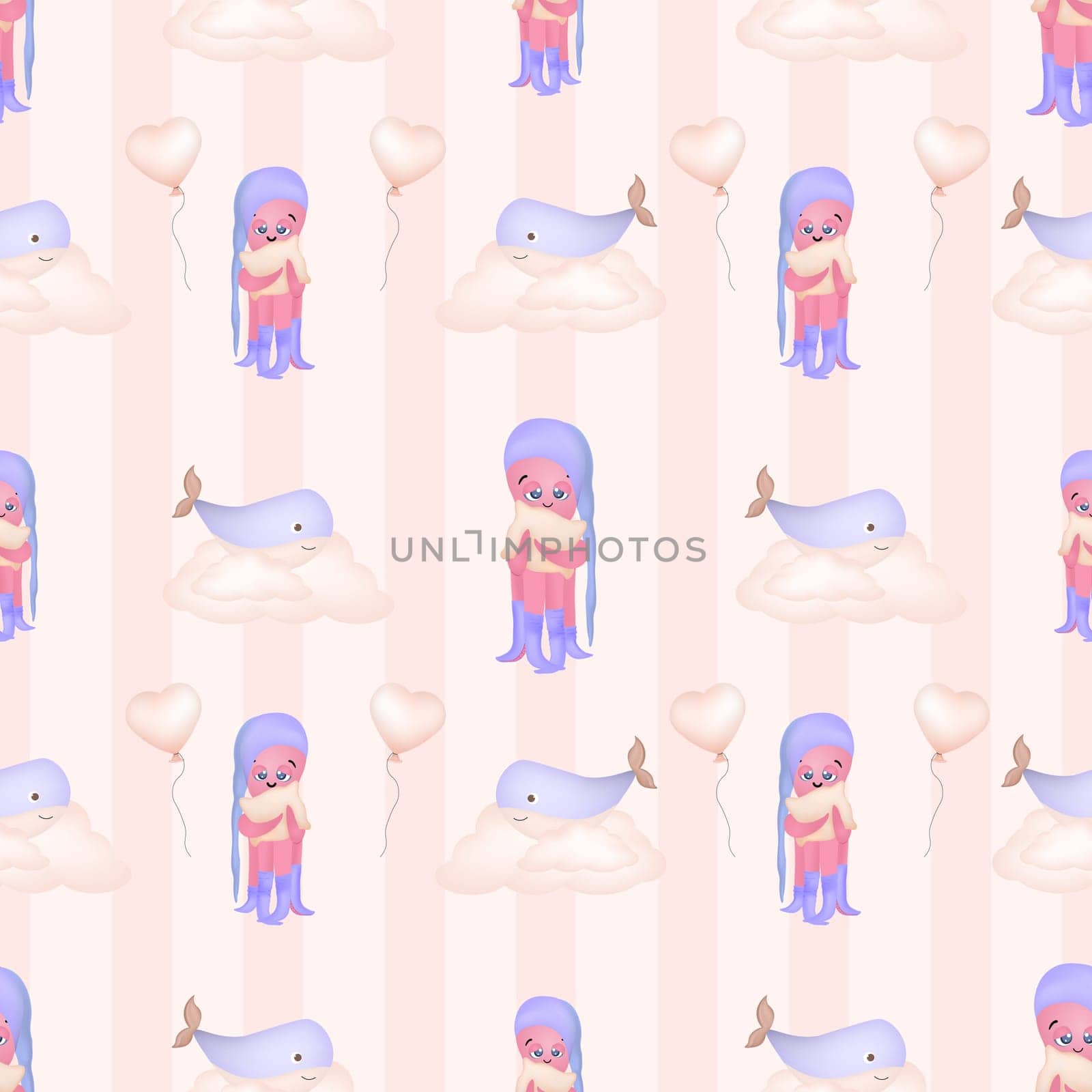 Seamless pattern with octopuses. Cute children's octopus character. Children's textiles. Seamless ornament for babies.