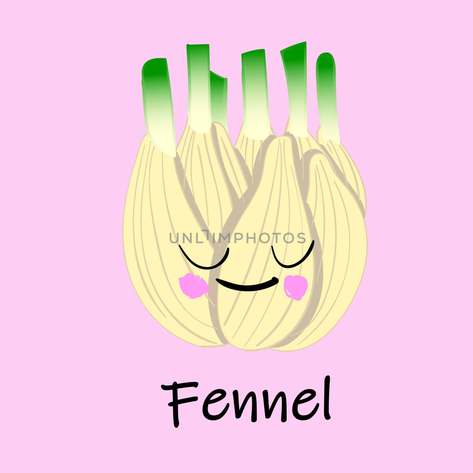 Fennel vector illustration in flat style isolated on white background. Cartoon vegetables..