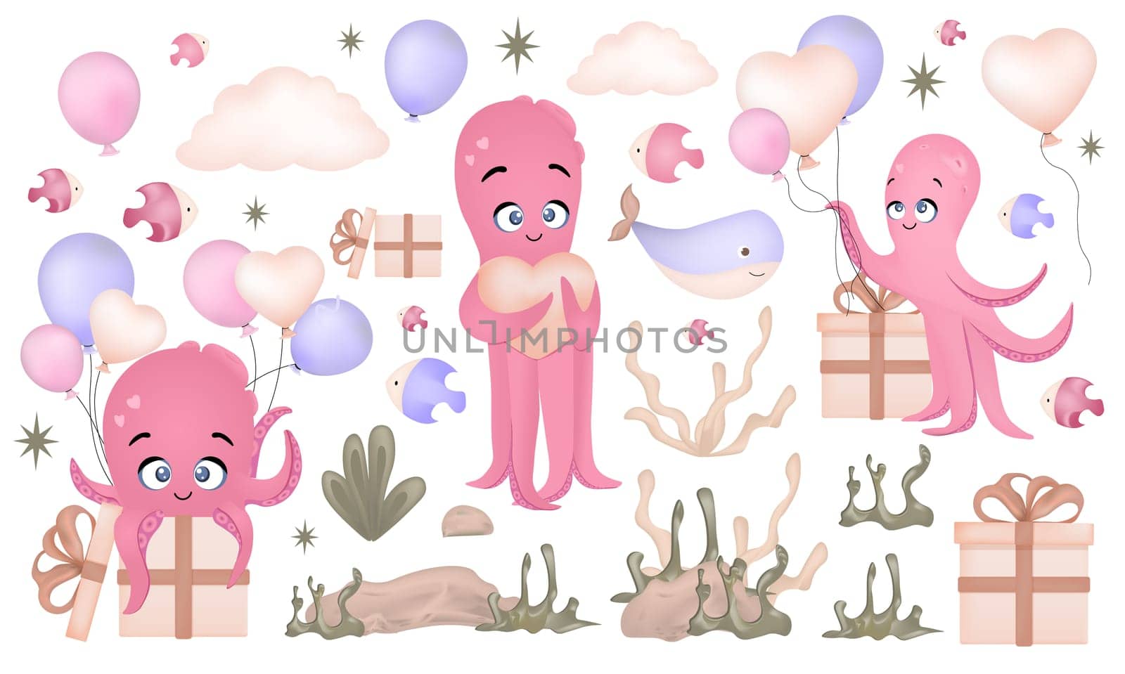 Sticker set Winnie the Pooh. Toys isolated on a white background. Plush witch. Flower in a pot. Elements for baby cards. Fairy-tale heroes. Book characters.vector illustration