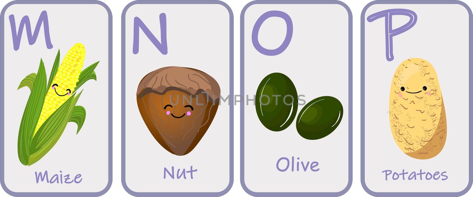 Illustration with funny characters. Children's font in cartoon style VEGETABLES . Set of multicolored bright letters for inscriptions AND TRAINING. Vector illustration of the alphabet..