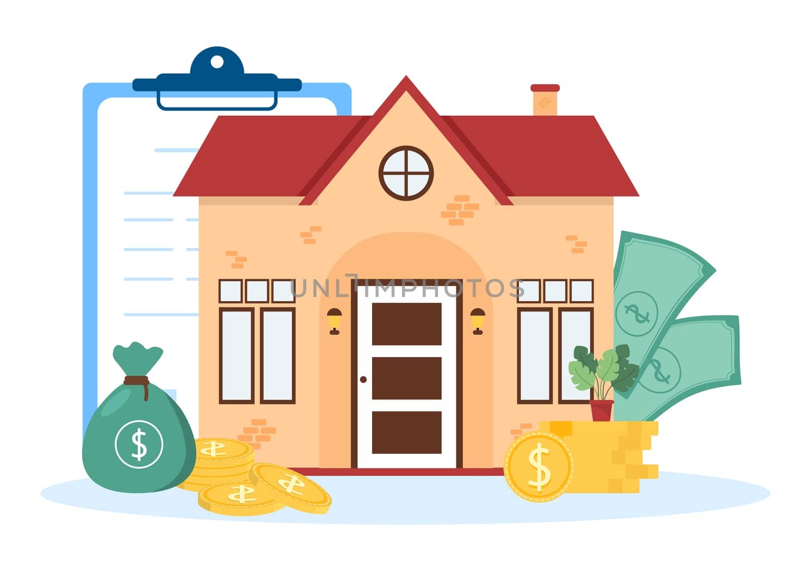 Mortgage Template Hand Drawn Cartoon Flat Illustration of Term Credit Debt by House Loan or Money Investment to Real Estate Property Design