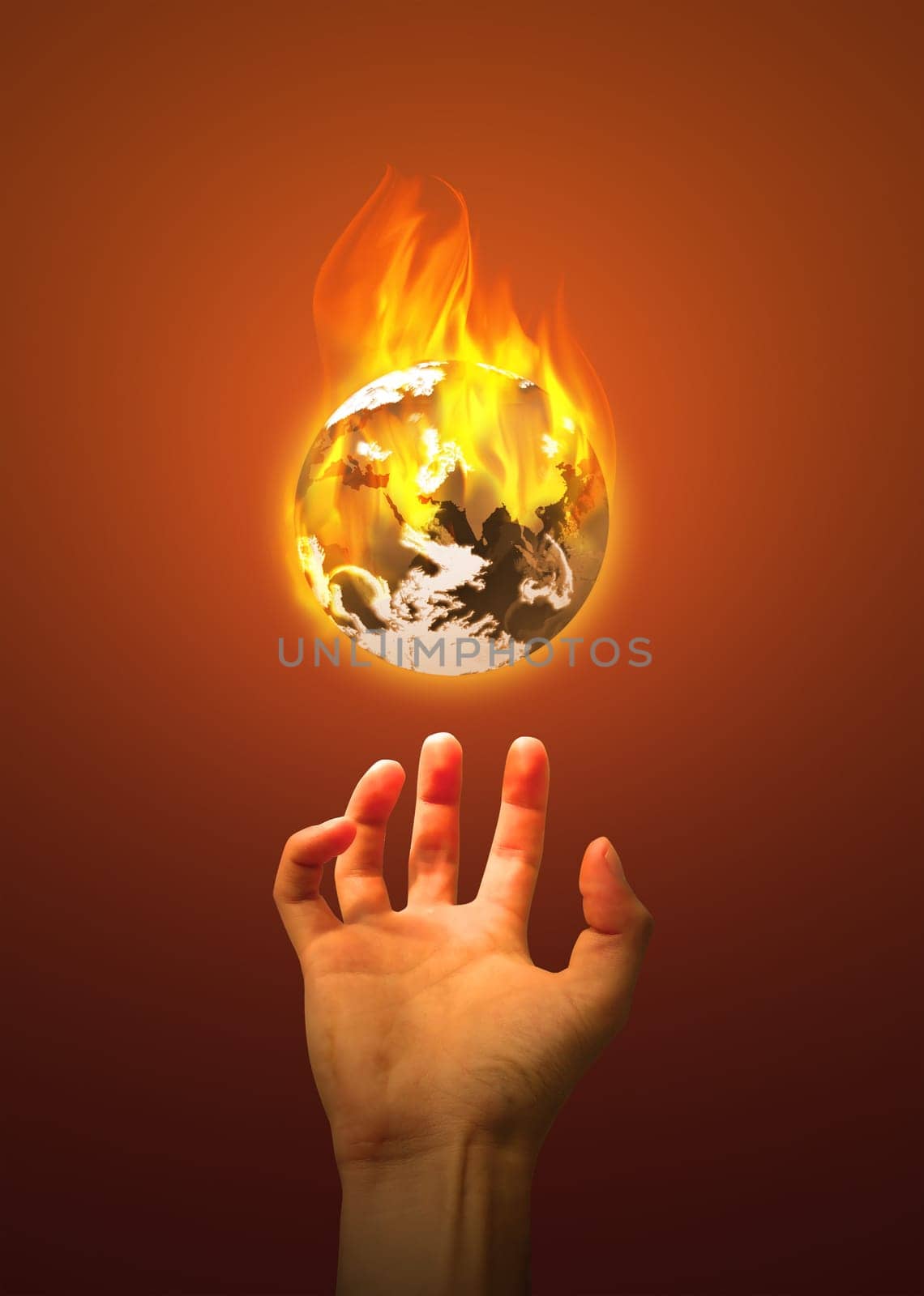 Conceptual photography featuring the planet on fire.