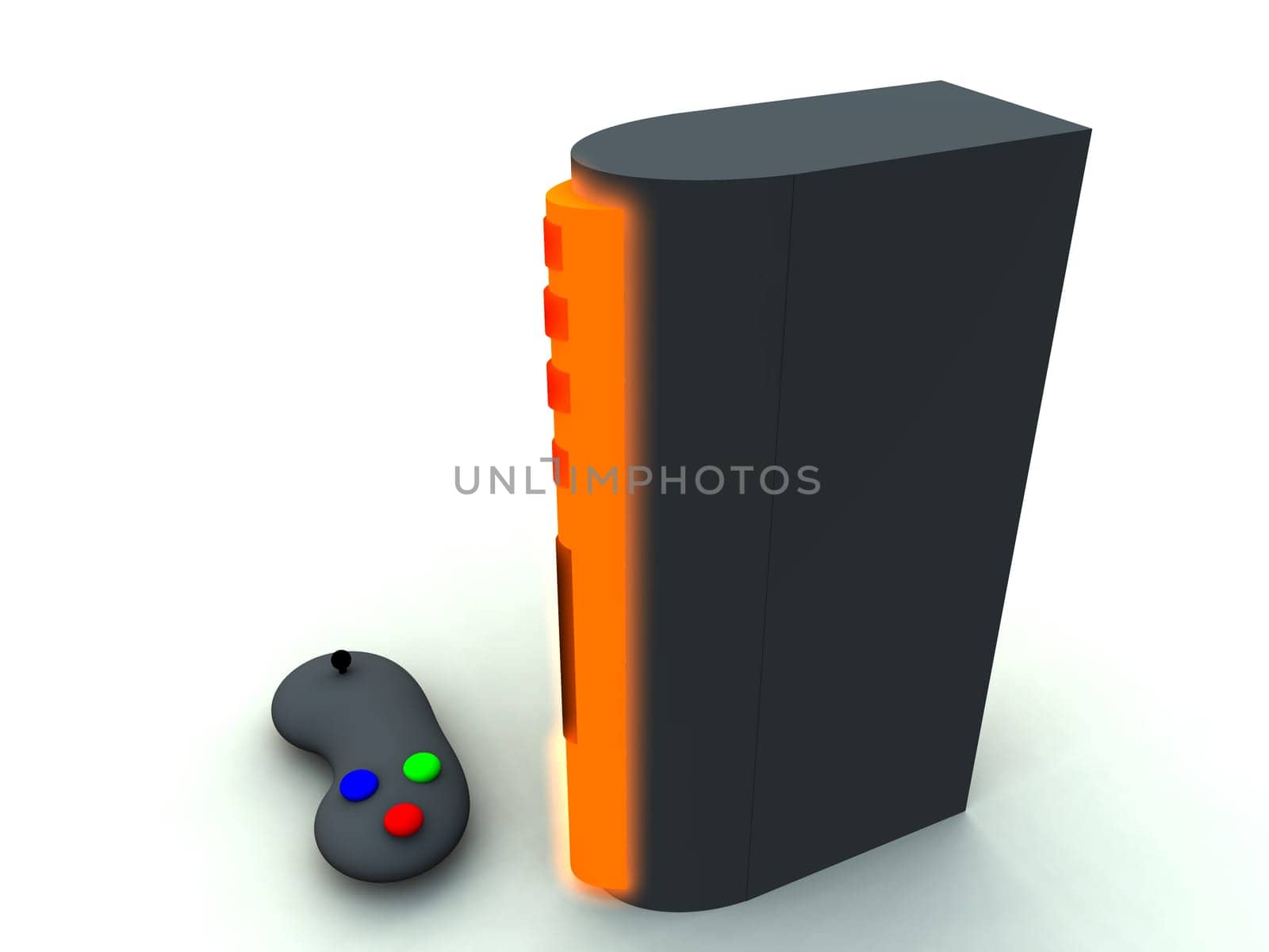 A computer created image of a games console.