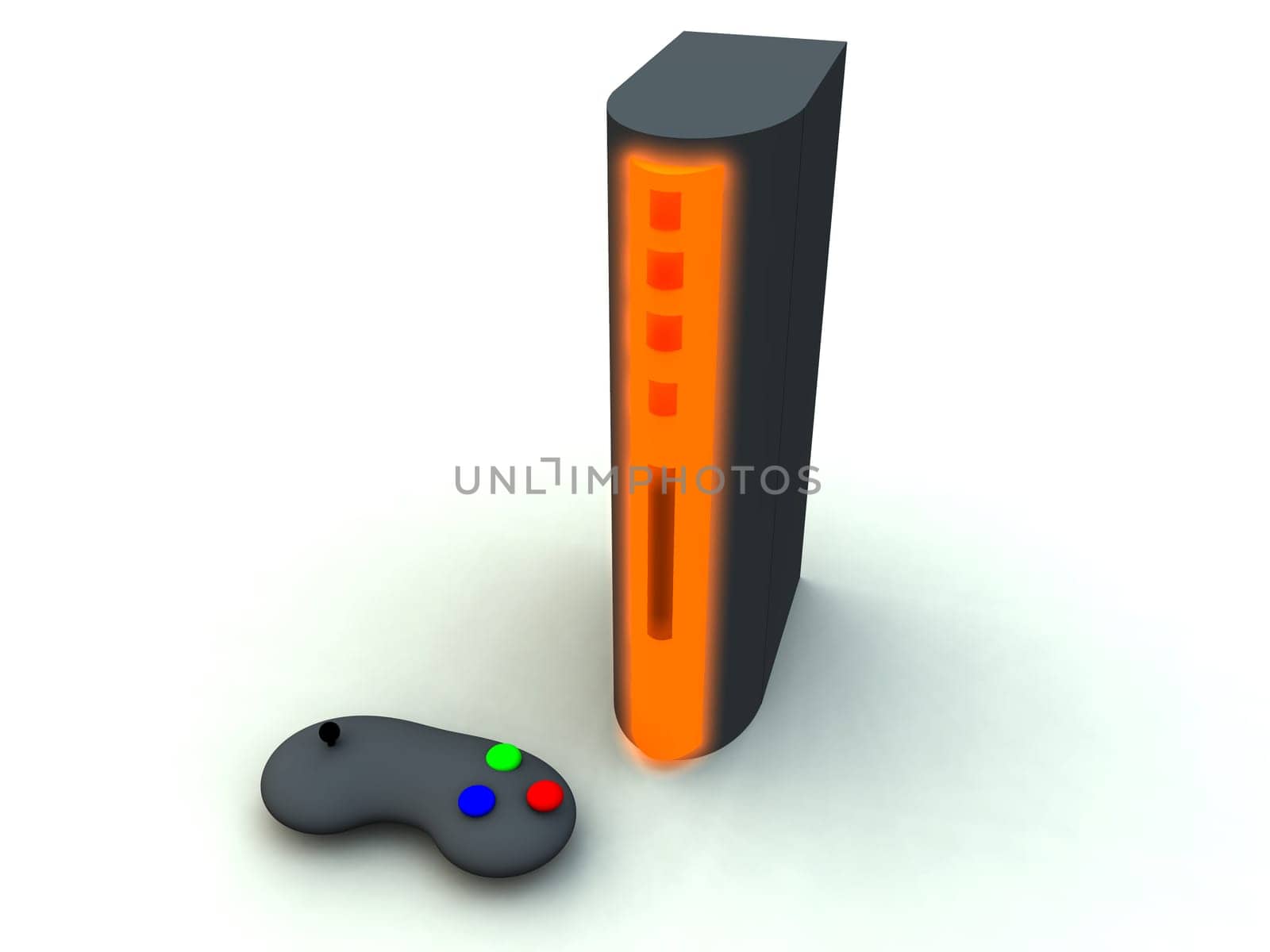 A computer created image of a games console.