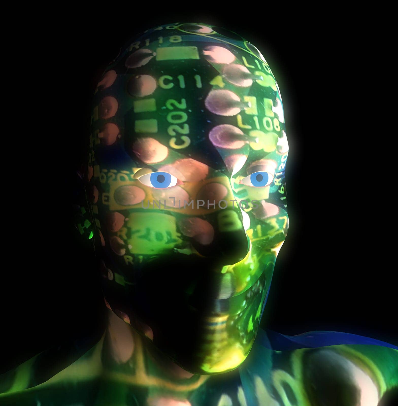A man and machine hybrid representing modern technology.
