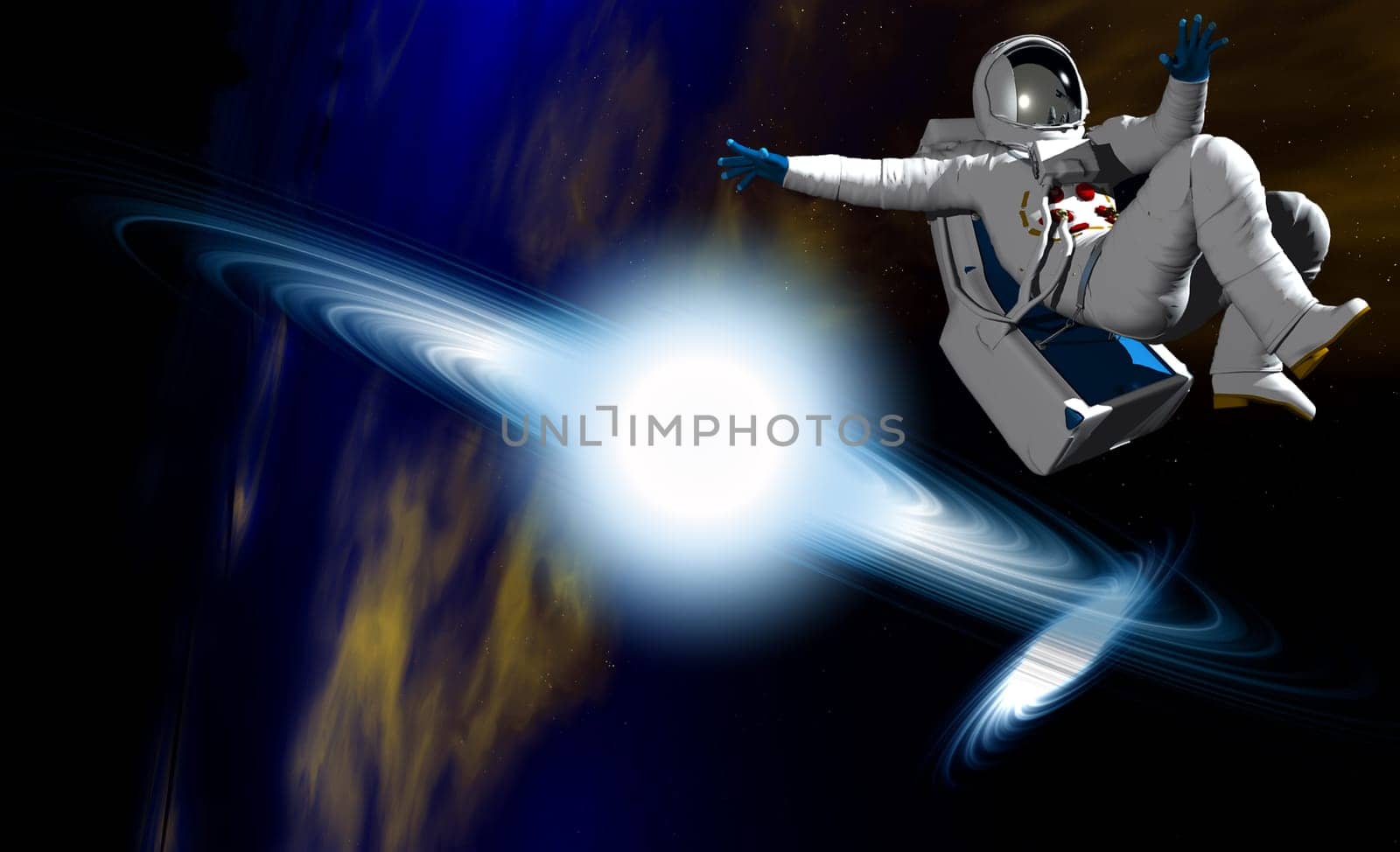 A conceptual image of spaceman or astronaut floating in space.