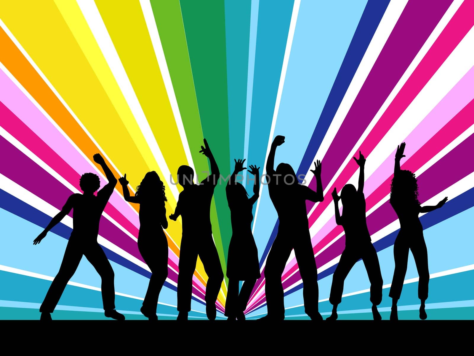 Silhouettes of people dancing