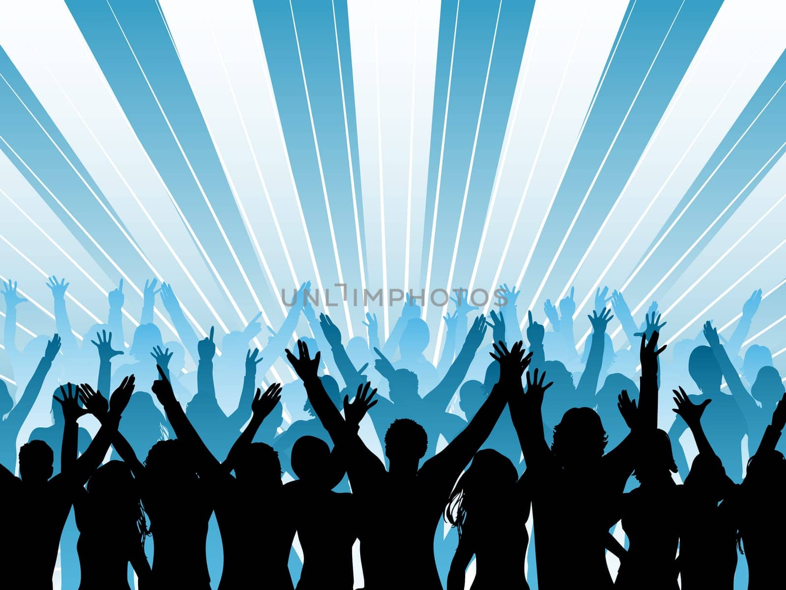 Silhouette of an audience with their arms raised