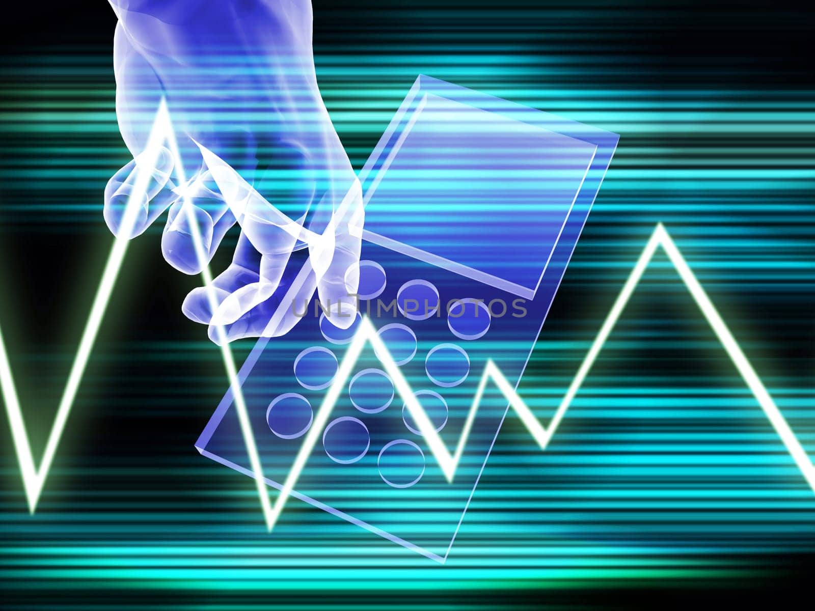 A computer created image of a mobile phone with a added xray effect.