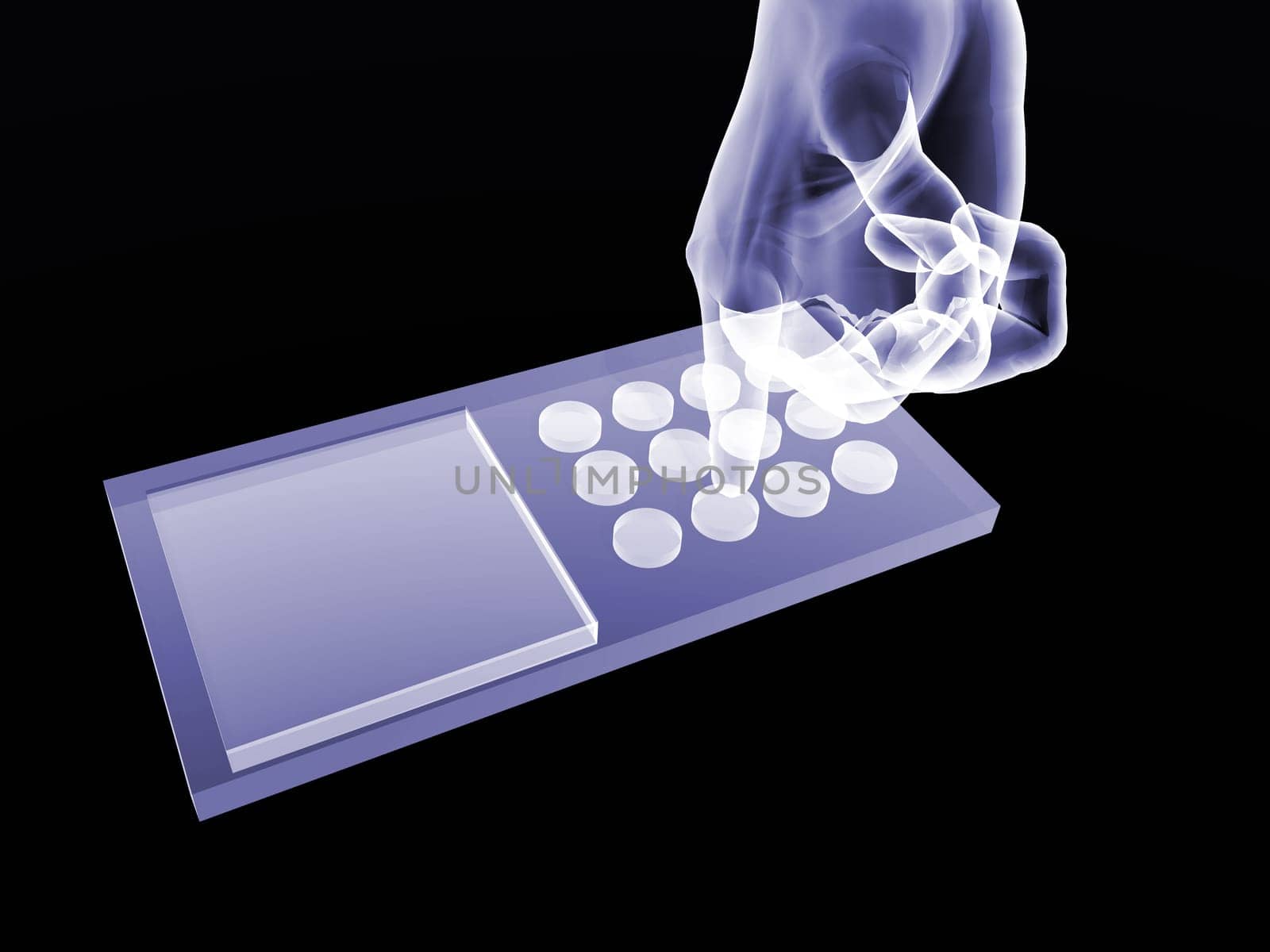 A computer created image of a mobile phone with a added xray effect.