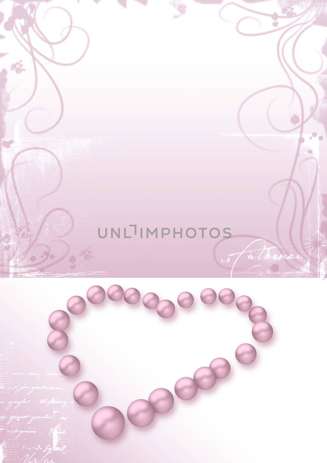 Heart pink pearls, sheet of paper for letter, love sign