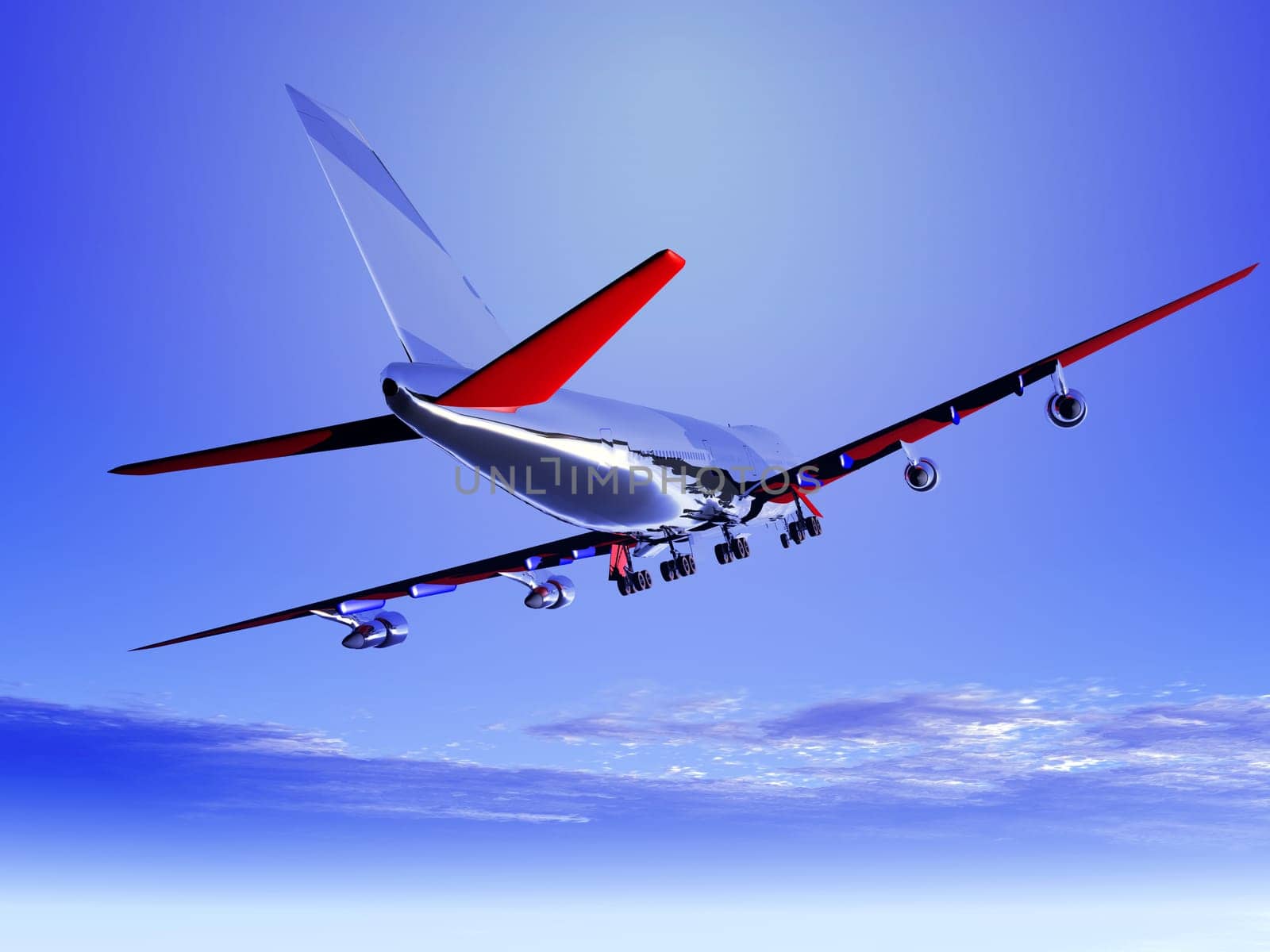 A plane flying high in the sky.