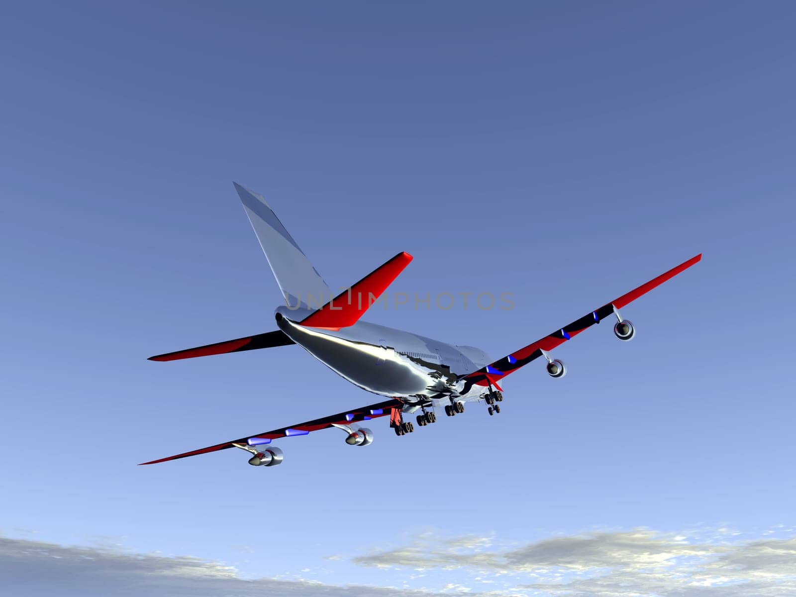 A plane flying high in the sky.