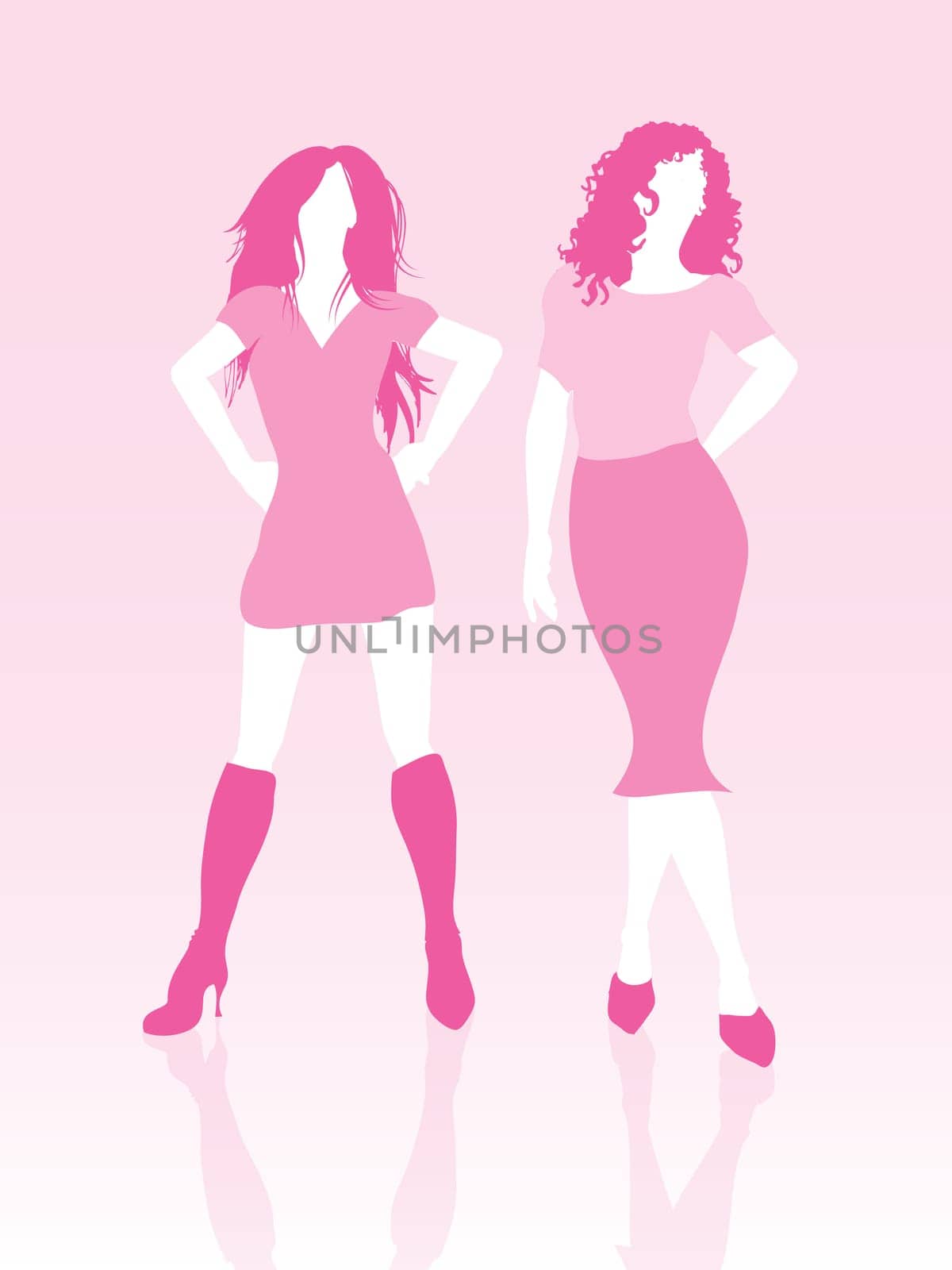 Silhouettes of sexy females in various shades of pink